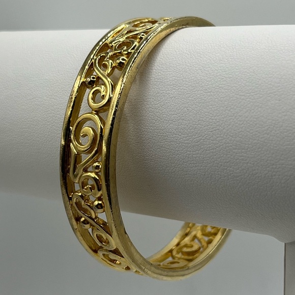 Gold-Tone Filigree Openwork Bangle Bracelet - Picture 2 of 4
